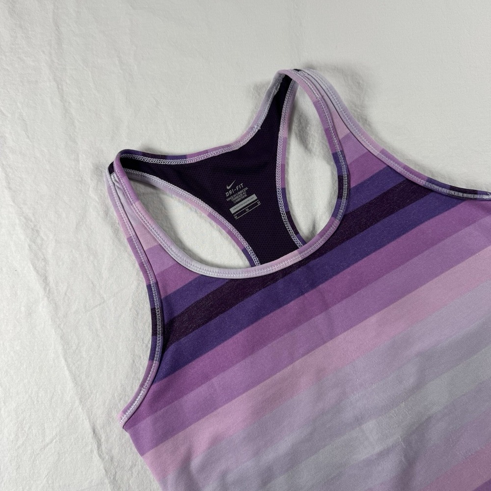Nike Dri-Fit Women's Size‎ Medium  Purple Striped Athletic Racer Back Tank Top